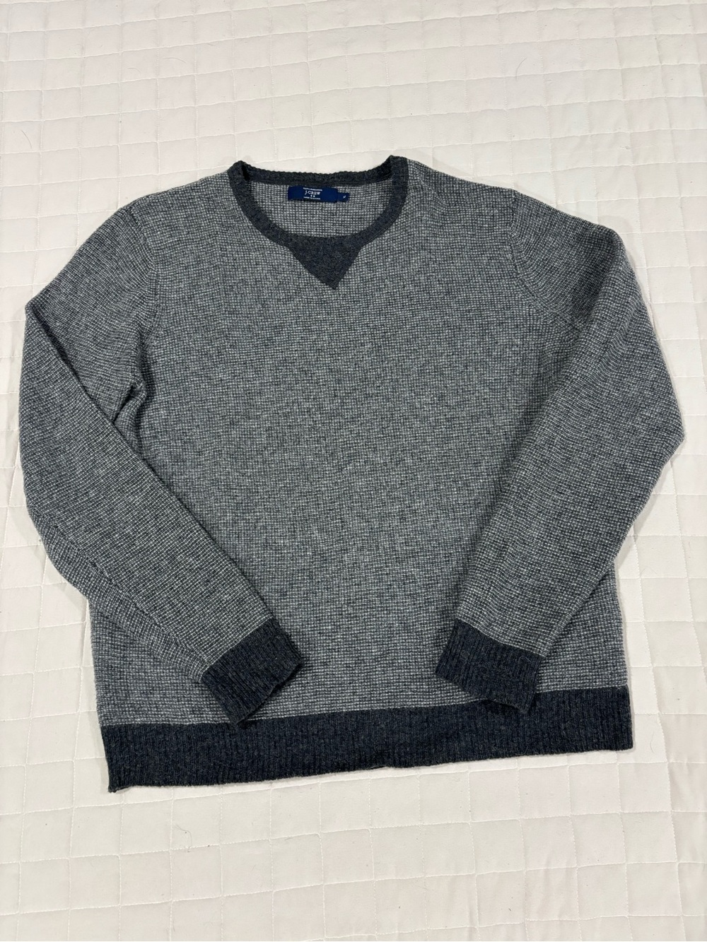 J.Crew 100% Lambswool Crewneck Sweater Gray Charcoal Contrast V Detail Men’s XL